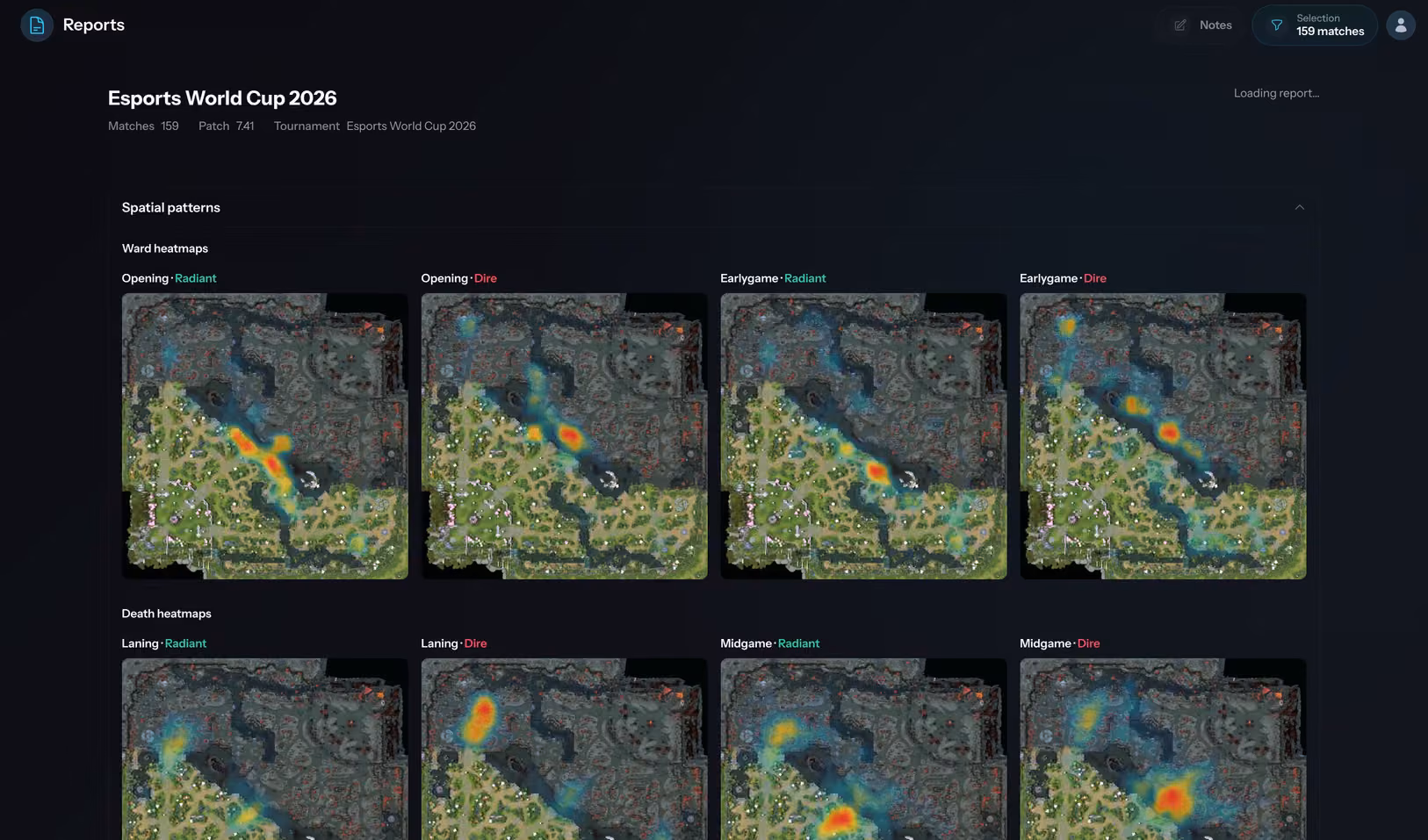 A print-ready opponent report combining vision and death heatmaps, recent drafts and notes.